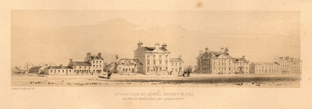 Argyll Street 1793. North side - Union to Queen Street, Glasgow 1848 old print